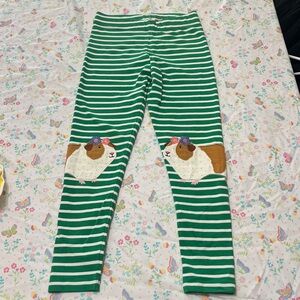 Mini Boden Green Striped Leggings with Guinea Pig Design